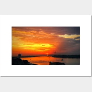 Scenic sunset on Danube river in Belgrade city Posters and Art